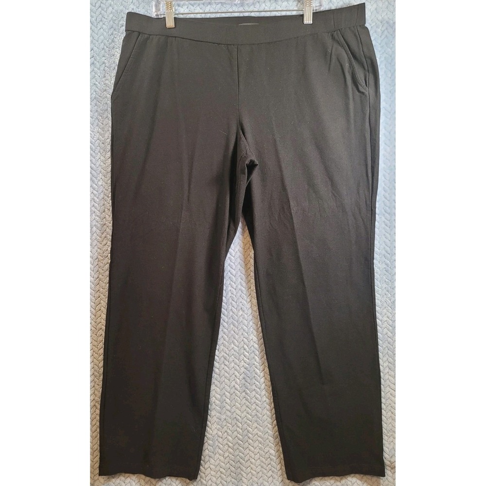 Eileen Fisher Womens XL Black Stretch Viscose Straight Leg Pull On Pants EETK‎
